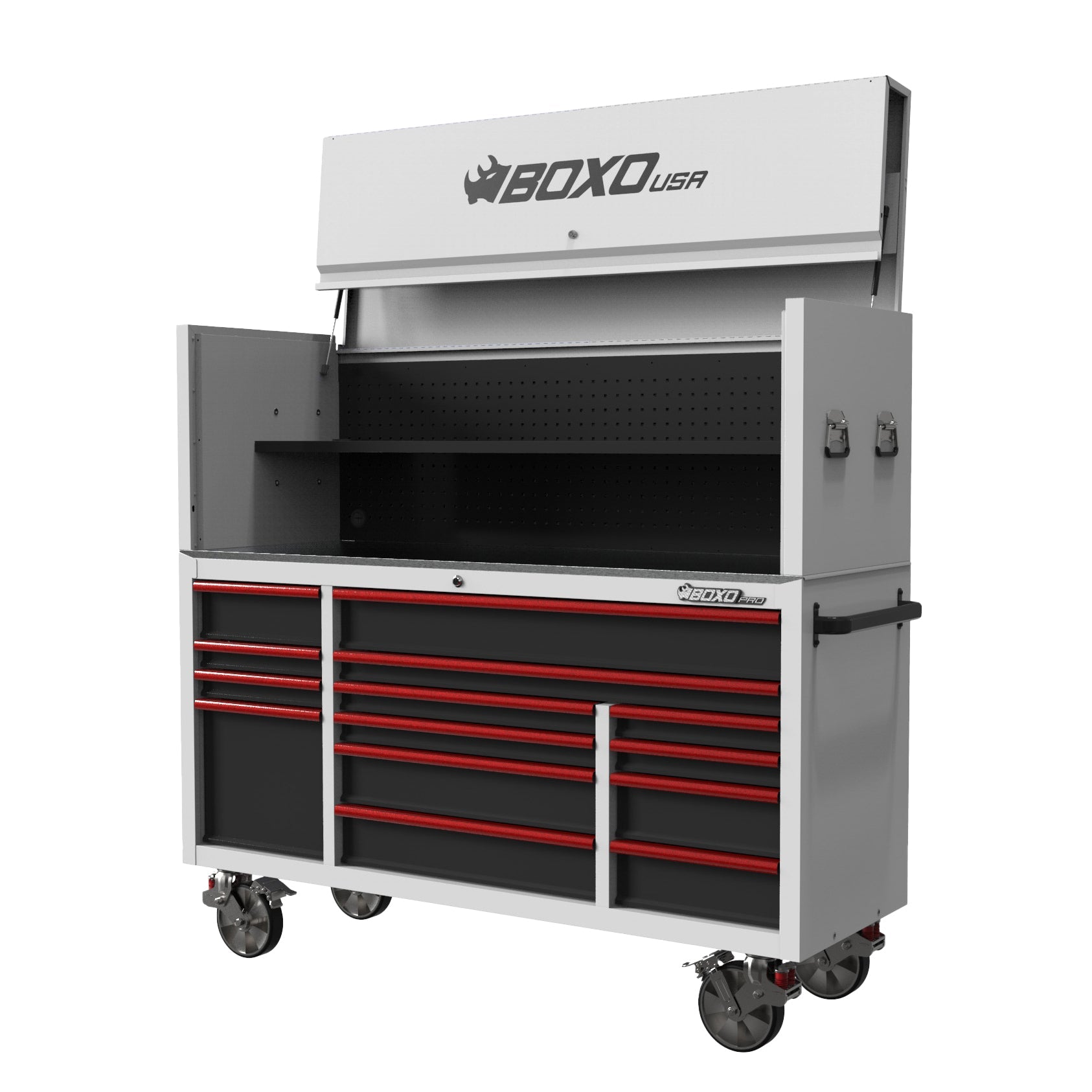 Pro Series | 72" 14-Drawer Rolling Tool Box with Garage Top | White