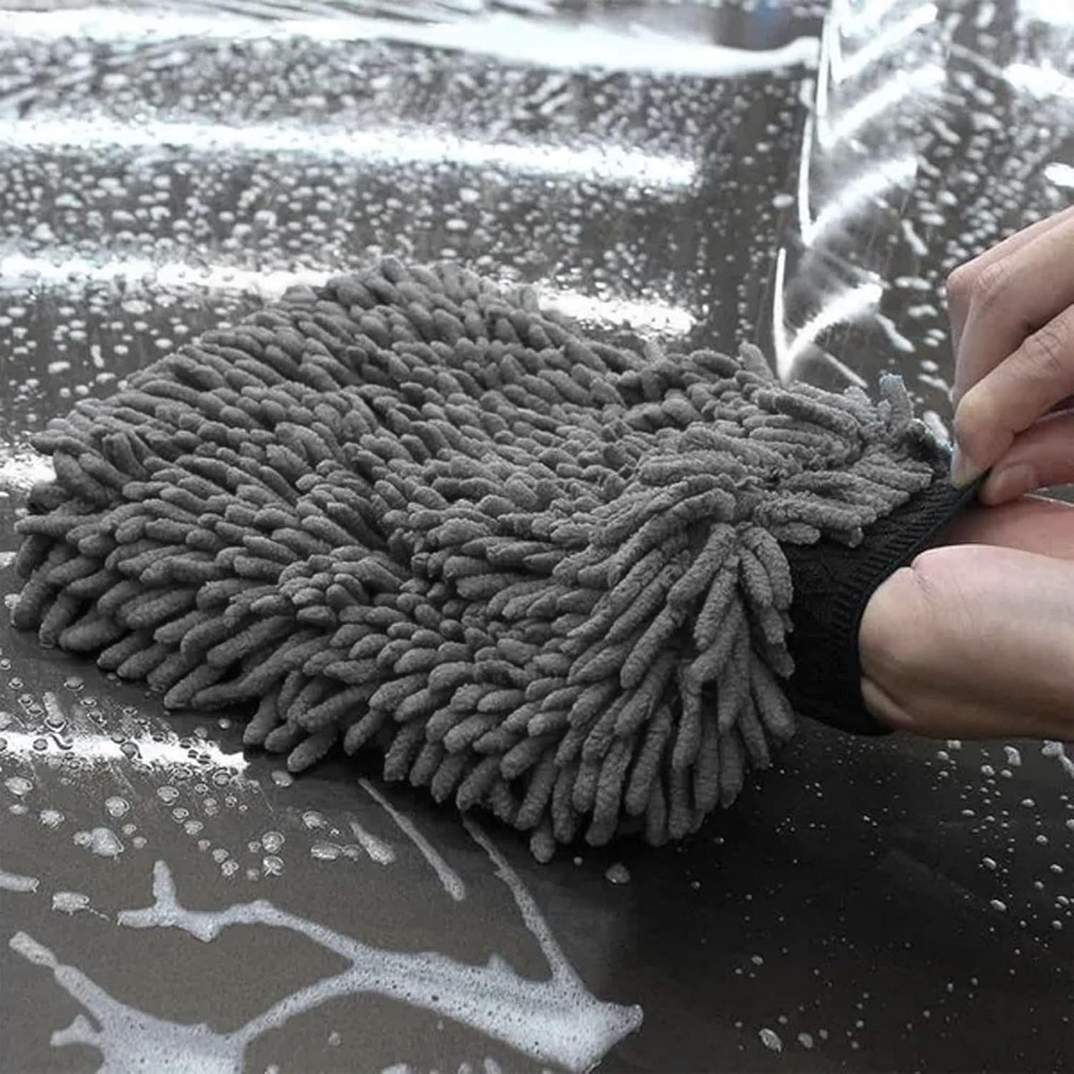 Chenille Premium Scratch-Free Microfiber Lint-Free Blue Wash Mitt 8" x 10"in & Black Pitstop Particle Interceptor - Garage Rebel