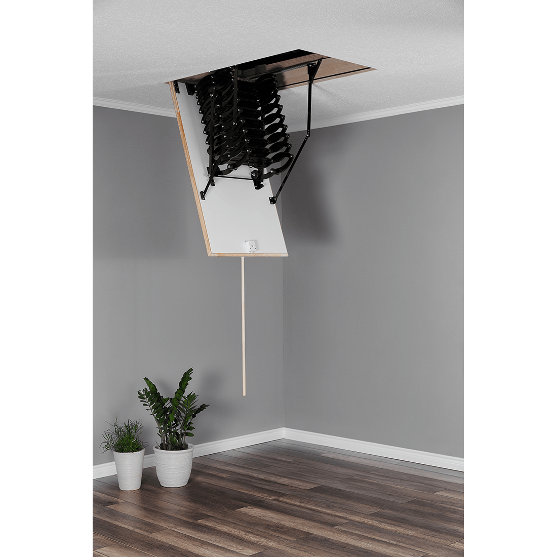 COMP Metal Insulated Scissors Attic Ladder 9 ft - 9.5 ft (Rough Opening: 24.25" x 32.25") with 352 - lb Load Capacity - Garage Rebel