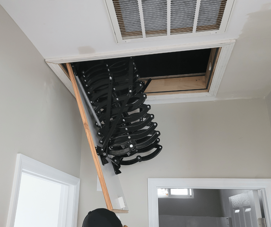 COMP Metal Insulated Scissors Attic Ladder 9 ft - 9.5 ft (Rough Opening: 24.25" x 39.75") with 352 - lb Load Capacity - Garage Rebel