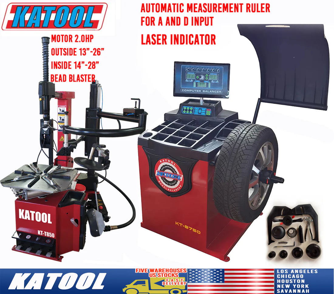 Combo 9: Tire Changer KT-T850 & Wheel Balancer KT-B750 w/ adaptors