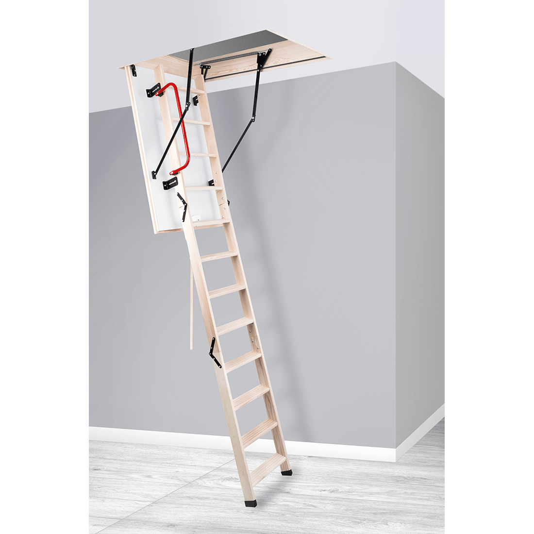 GLOB Wood Insulated Folding Attic Ladder 8 ft - 9.18 ft (Rough Opening: 22.25" x 43.75") with 352 - lb Load Capacity - Garage Rebel