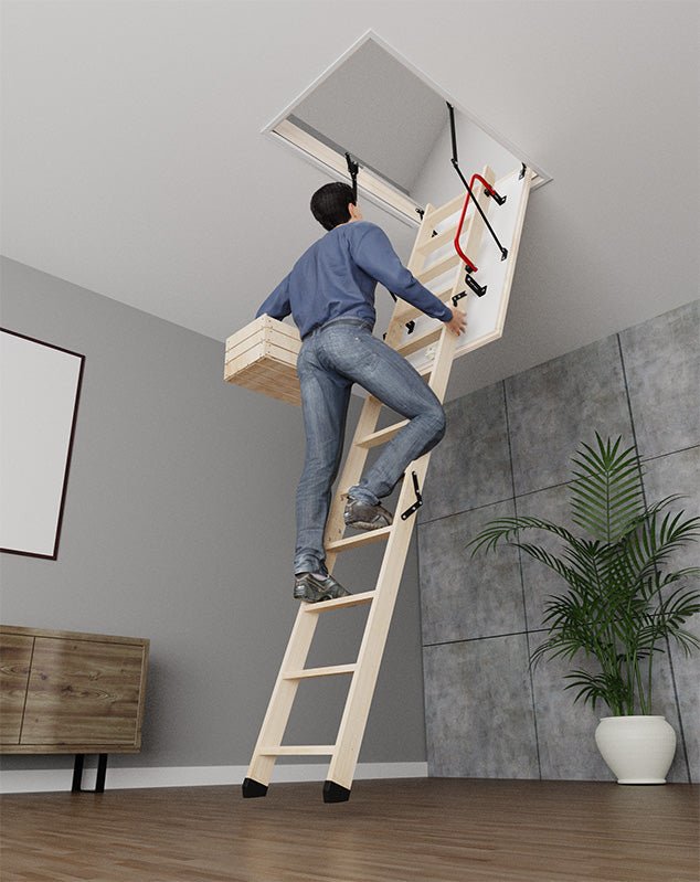 GLOB Wood Insulated Folding Attic Ladder 8 ft - 9.18 ft (Rough Opening: 22.25" x 43.75") with 352 - lb Load Capacity - Garage Rebel