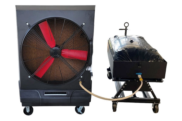 Evaporative Fan Pro: 36" + 90 Gallon Water Cart Combo (Cools 3,200 Sq. Ft.)