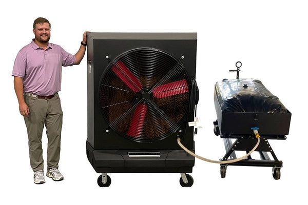 Evaporative Fan Pro: 36" + 90 Gallon Water Cart Combo (Cools 3,200 Sq. Ft.)