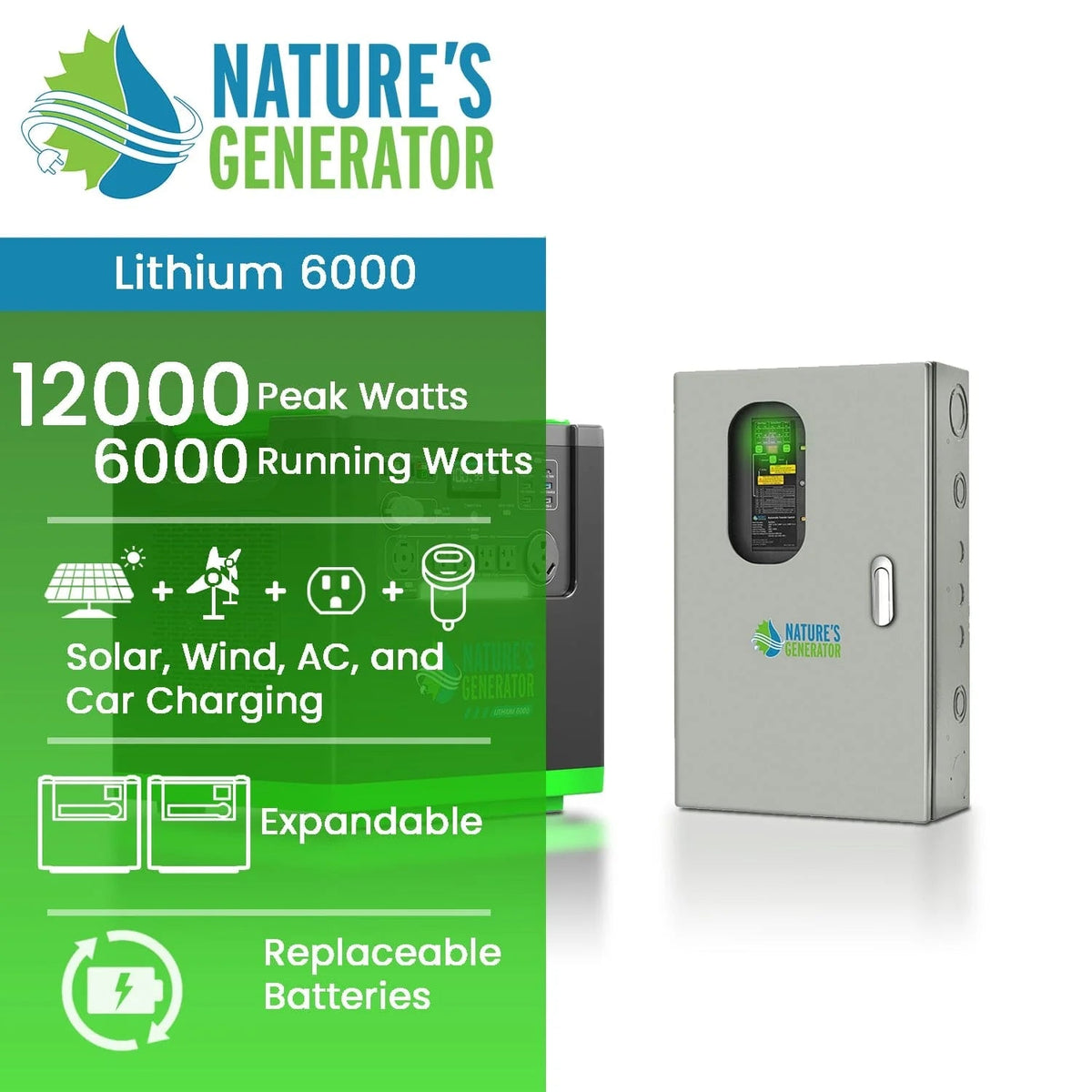 Nature's Generator Lithium 6000 and Transfer Switch - Garage Rebel