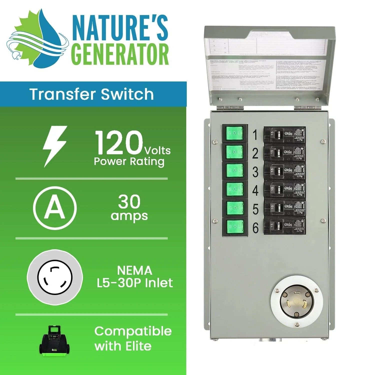 120V 30A 6-Circuit Non-Automatic Transfer Switch