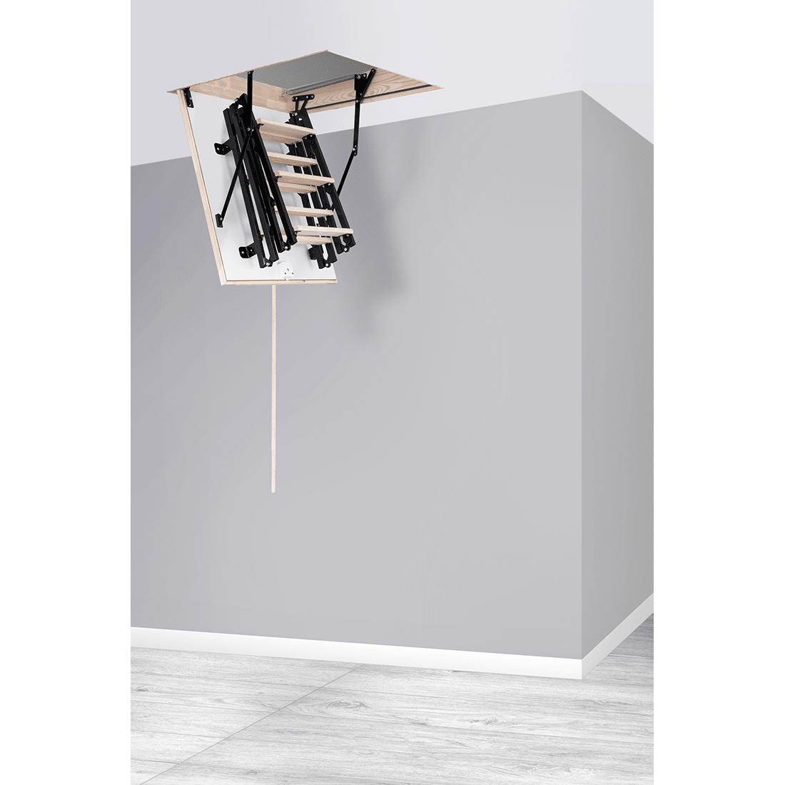 UNI Metal Insulated Folding Attic Ladder 8 ft - 8.5 ft (Rough Opening: 22.5" x 32") with 352 - lb Load Capacity - Garage Rebel