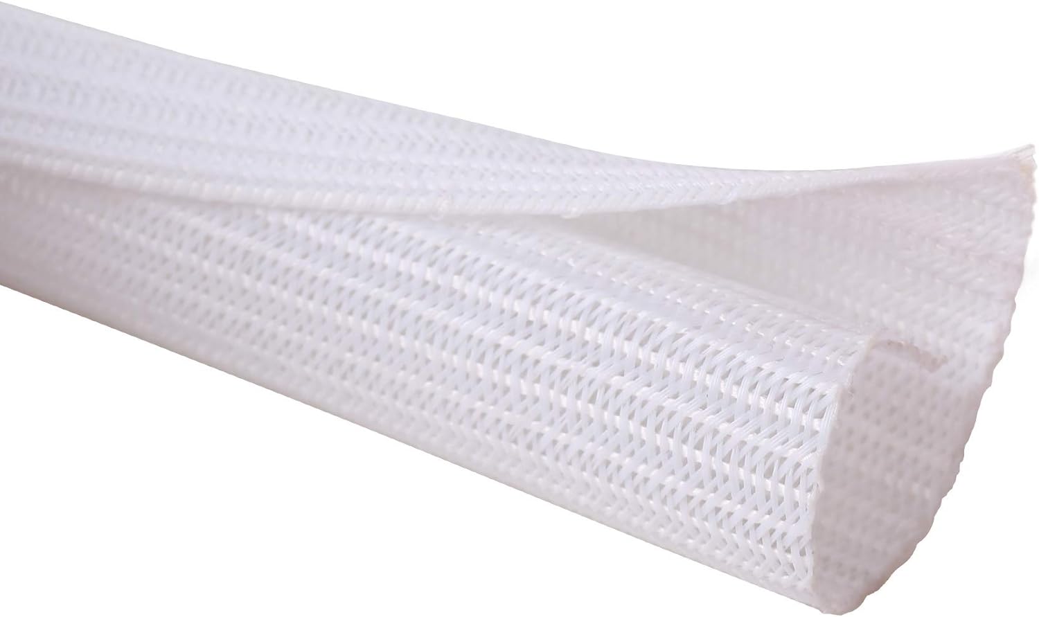 White Braided Cable Wrap Sleeve Protector - Self-Wrapping, Split Wire Loom for EV Charging Cables