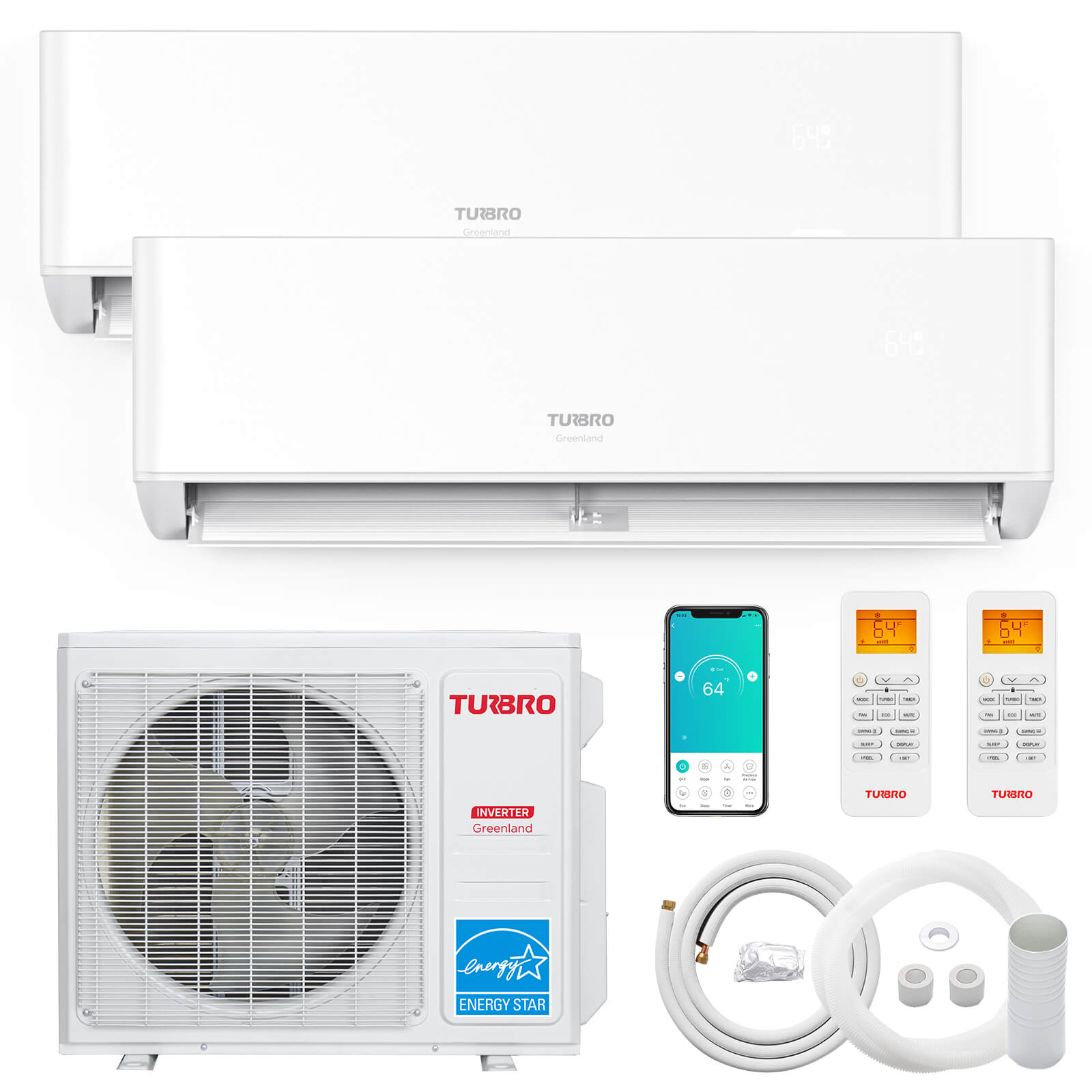 Greenland 18,000 BTU Dual Zone (2) Mini Split AC with Heat Pump (R454B)