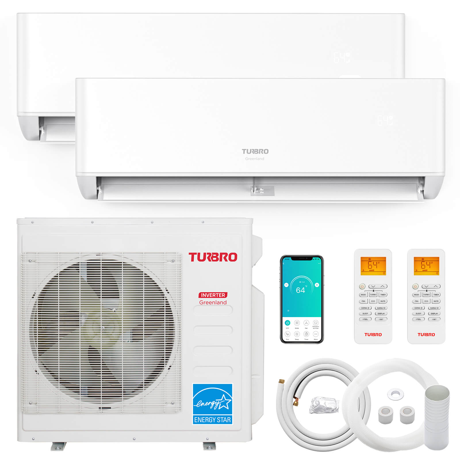 Greenland 36,000 BTU Dual Zone (2) Mini Split AC with Heat Pump (R454B)