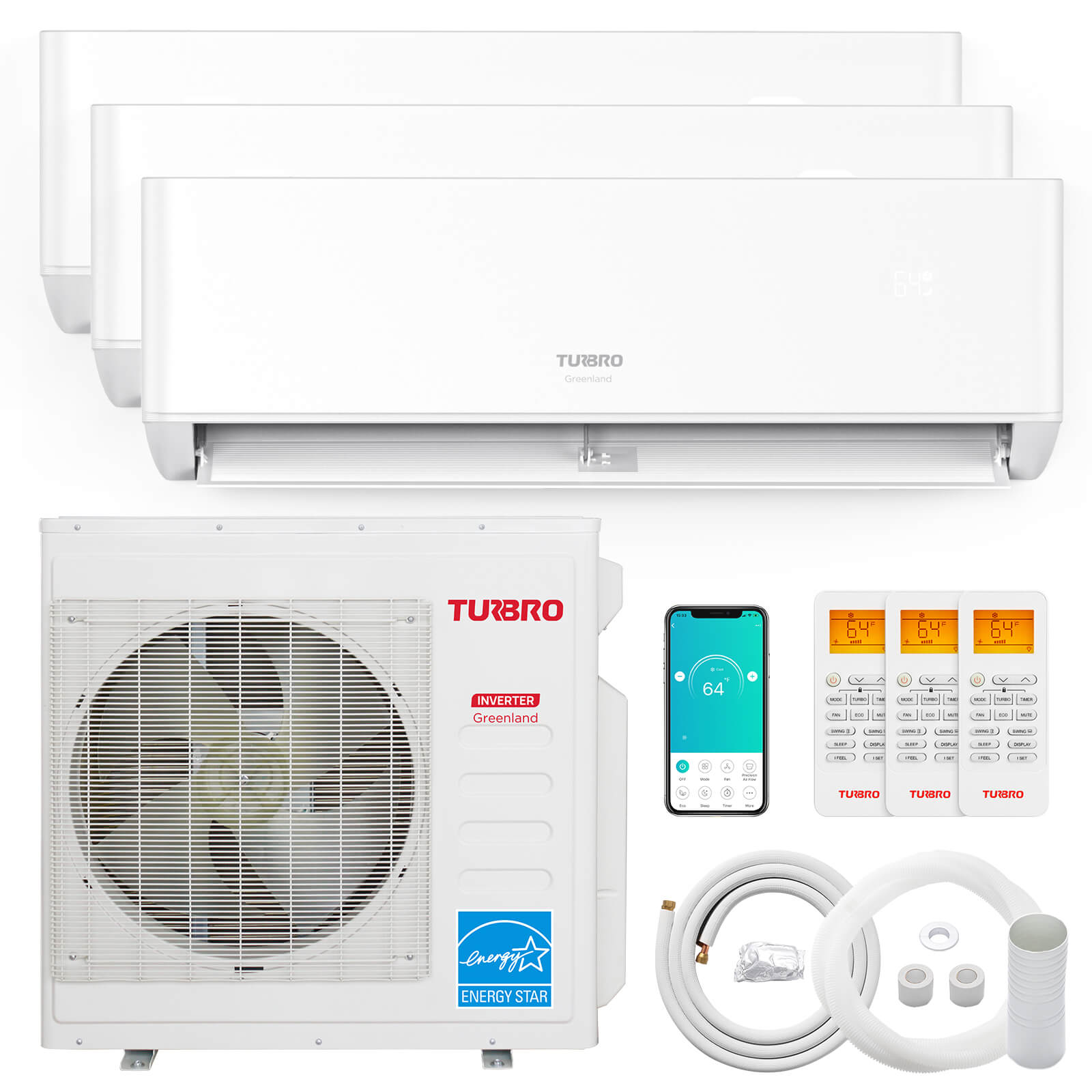 Greenland 36,000 BTU Tri-Zone(3) Mini Split AC with Heat Pump (R454B)