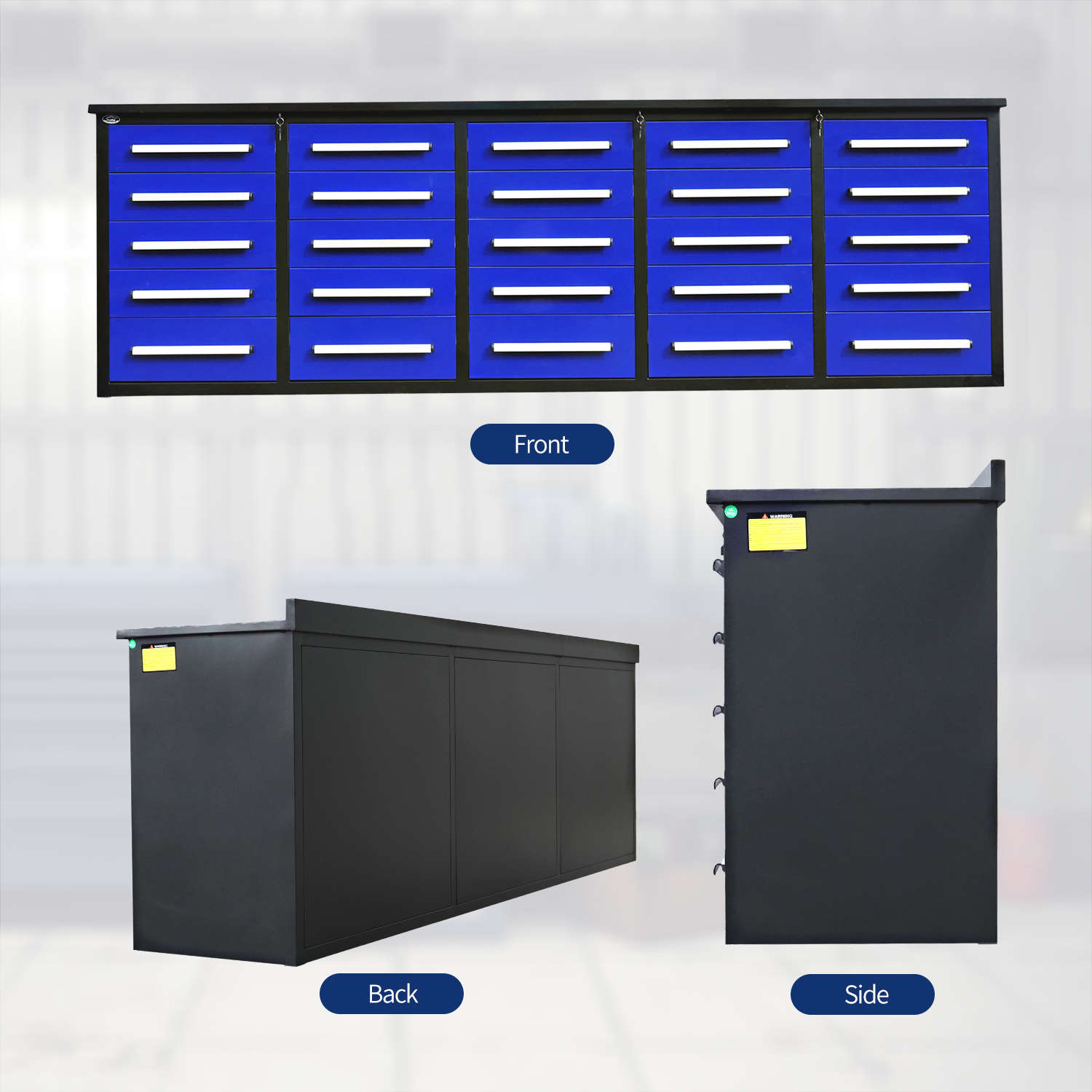 10 ft Heavy Duty Workbench with 25 Drawers - Garage Rebel