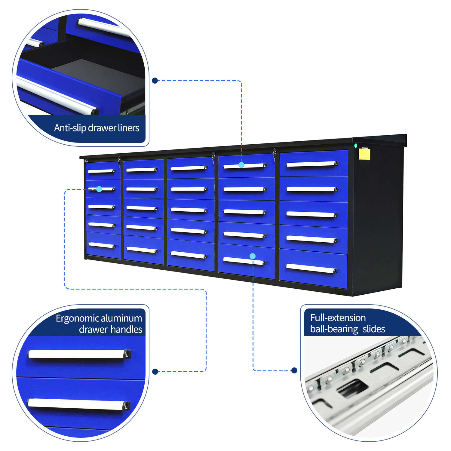 10 ft Heavy Duty Workbench with 25 Drawers - Garage Rebel