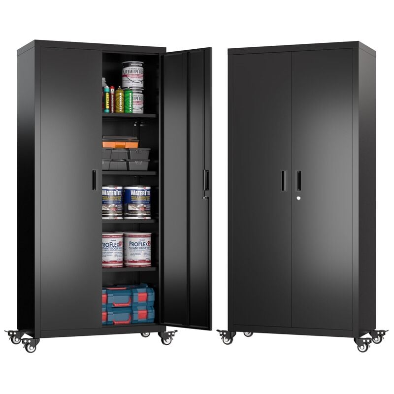 SC2B-W Basic Locking Metal Storage Cabinet with 4 Adjustable Shelves and wheels