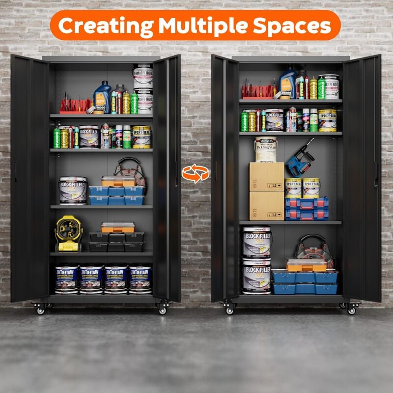 SC2B-W Basic Locking Metal Storage Cabinet with 4 Adjustable Shelves and wheels