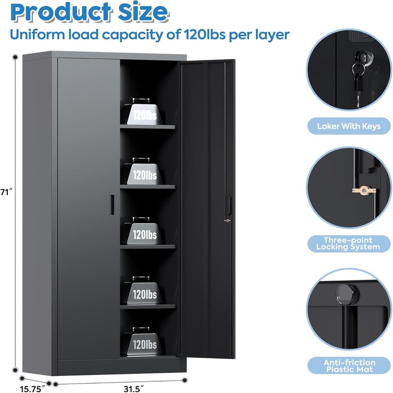 SC2B Basic Locking Metal Storage Cabinet with 4 Adjustable Shelves