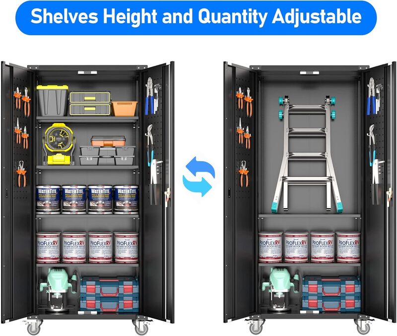 SC6C-WP Classic Rolling Metal Storage Cabinet with Hooks and Pegboard