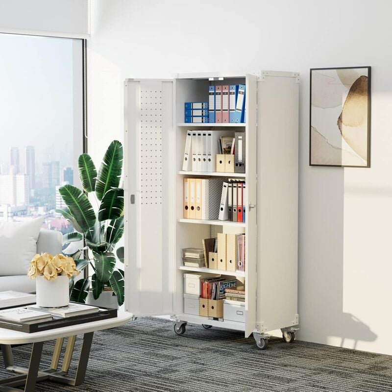 SC6C-WP Classic Rolling Metal Storage Cabinet with Hooks and Pegboard