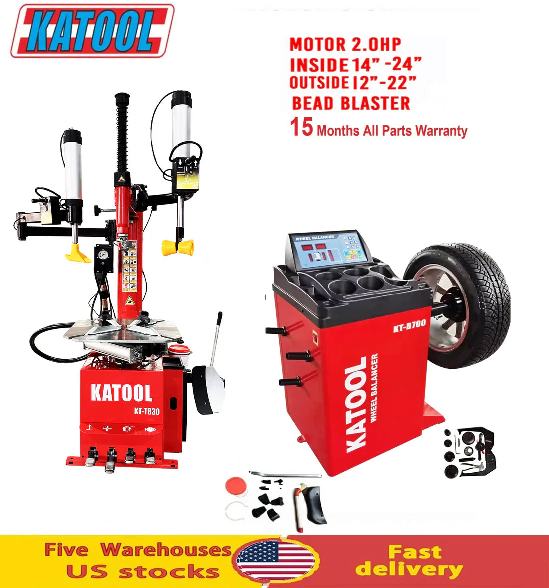 Combo 3: Tire Changer KT-T830 & Wheel Balancer KT-B700 w/ adaptors