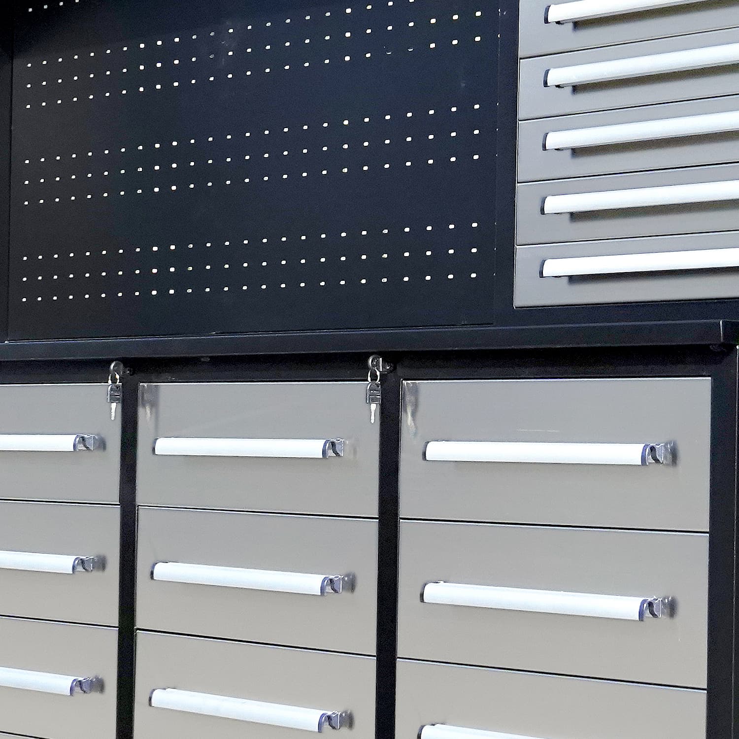 10ft Garage Cabinet (30 Drawers, 2 Cabinets & 1 Pegboard) - Garage Rebel