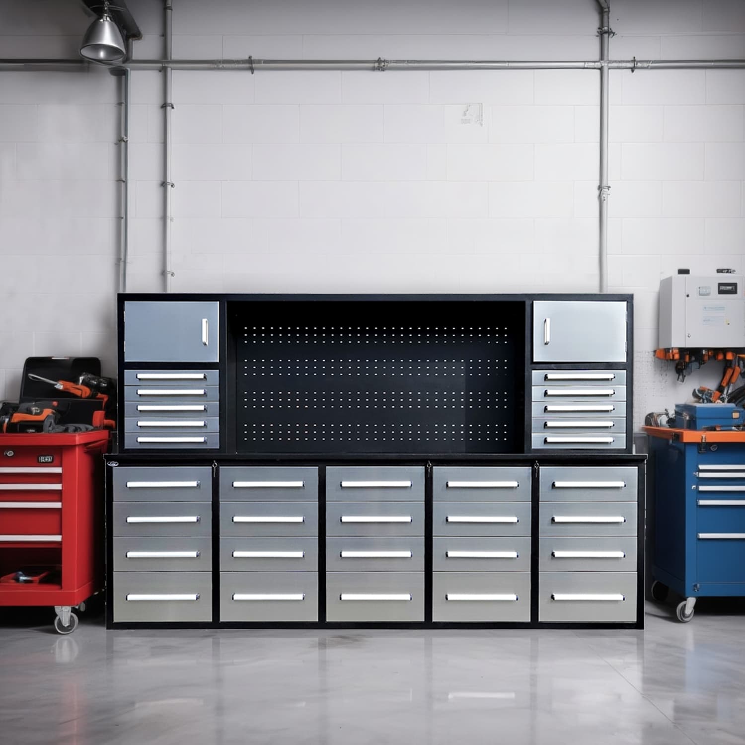 10ft Garage Cabinet (30 Drawers, 2 Cabinets & 1 Pegboard)