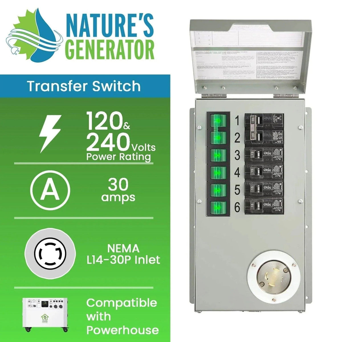 120V/240V 30A 6-Circuit Non-Automatic Transfer Switch - Garage Rebel
