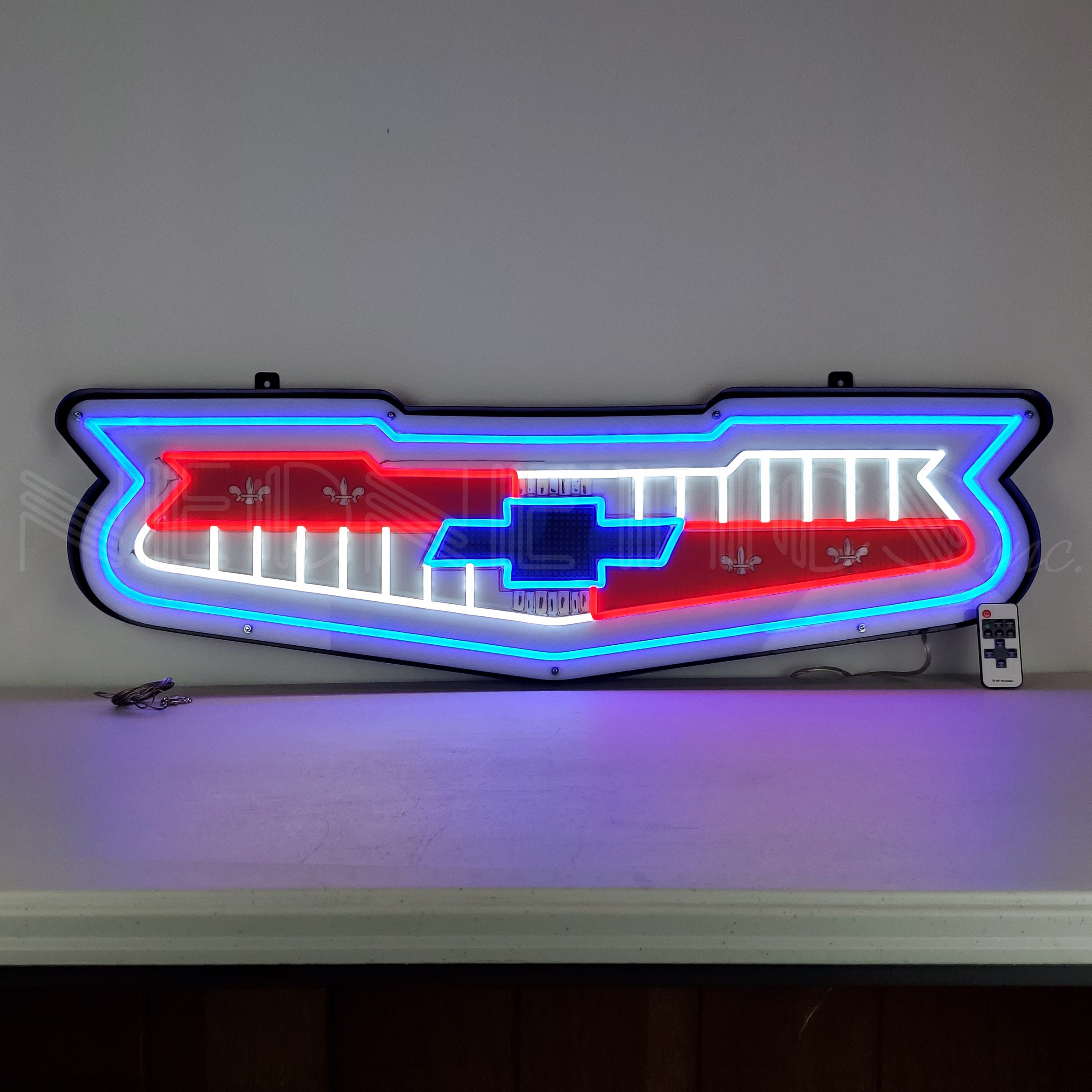 57 CHEVY EMBLEM CHEVROLET GRILL LED FLEX-NEON SIGN IN STEEL CAN