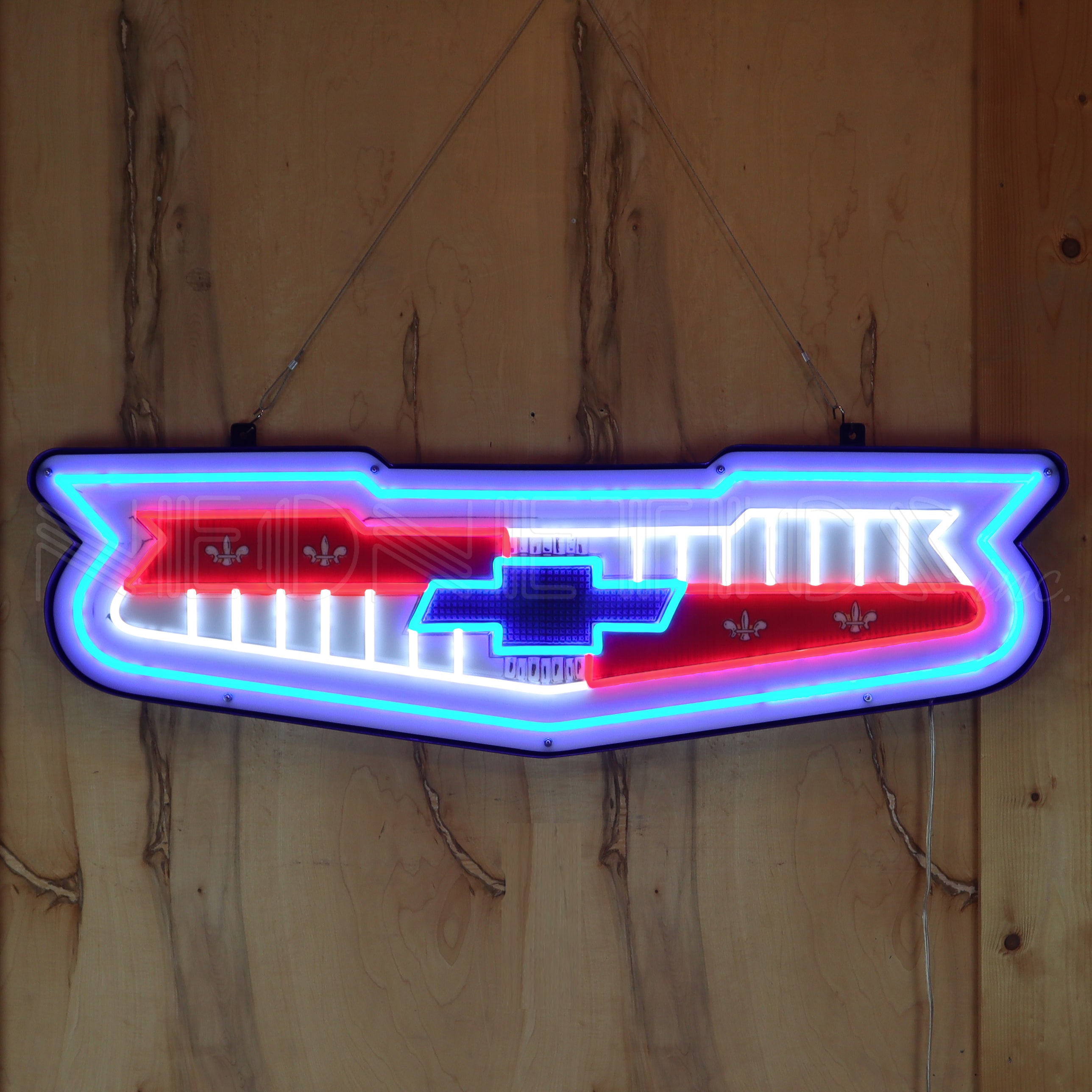 57 CHEVY EMBLEM CHEVROLET GRILL LED FLEX-NEON SIGN IN STEEL CAN