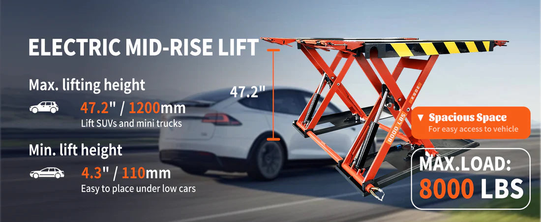 KT-X90E - 8000 lbs Mid Rise Scissor Lift  Electric 110v 47'' Release Auto Lift Car Lift
