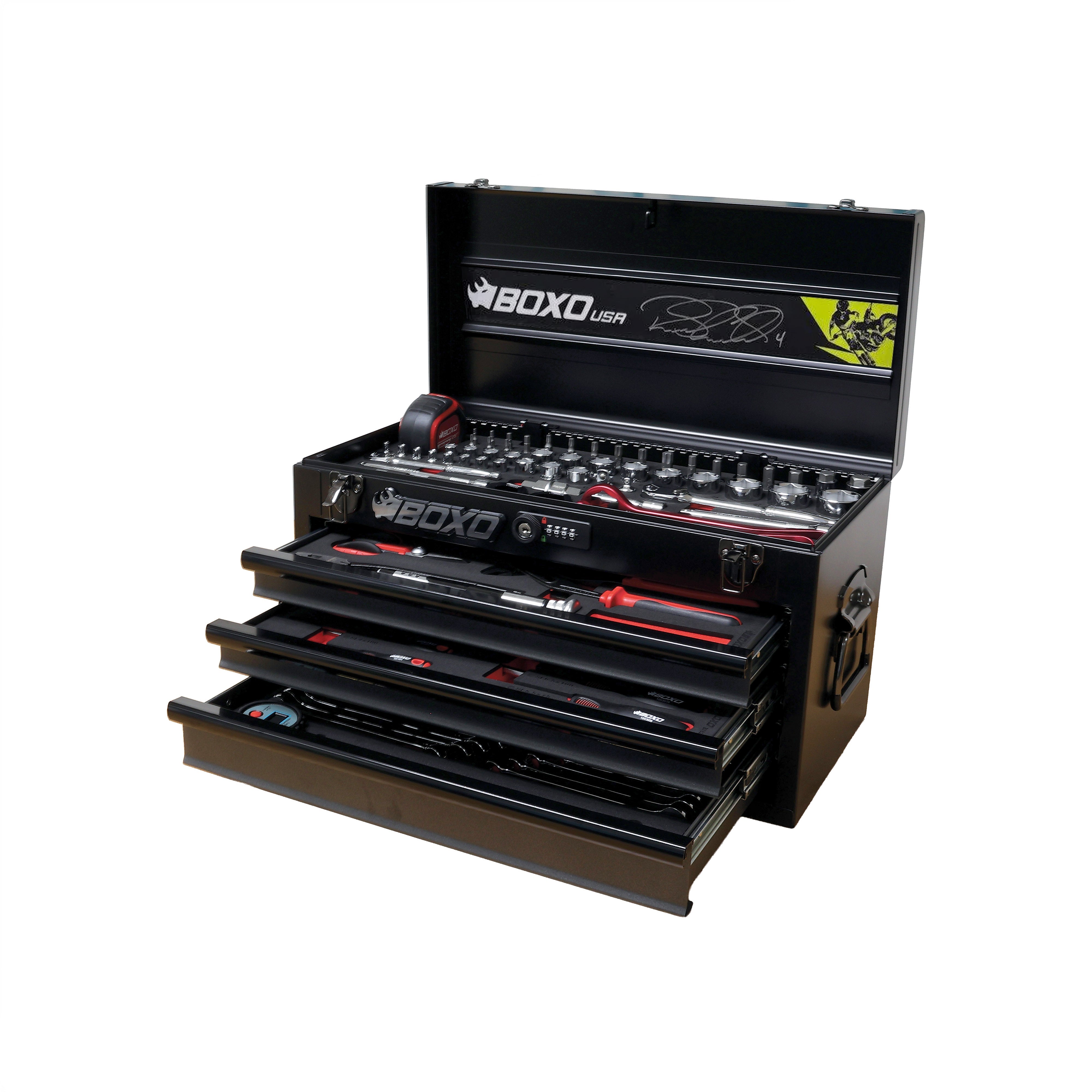 MotoBox | New Ricky Carmichael 3-Drawer Portable Tool Box with 103-Piece Metric Motorcycle Tool Set