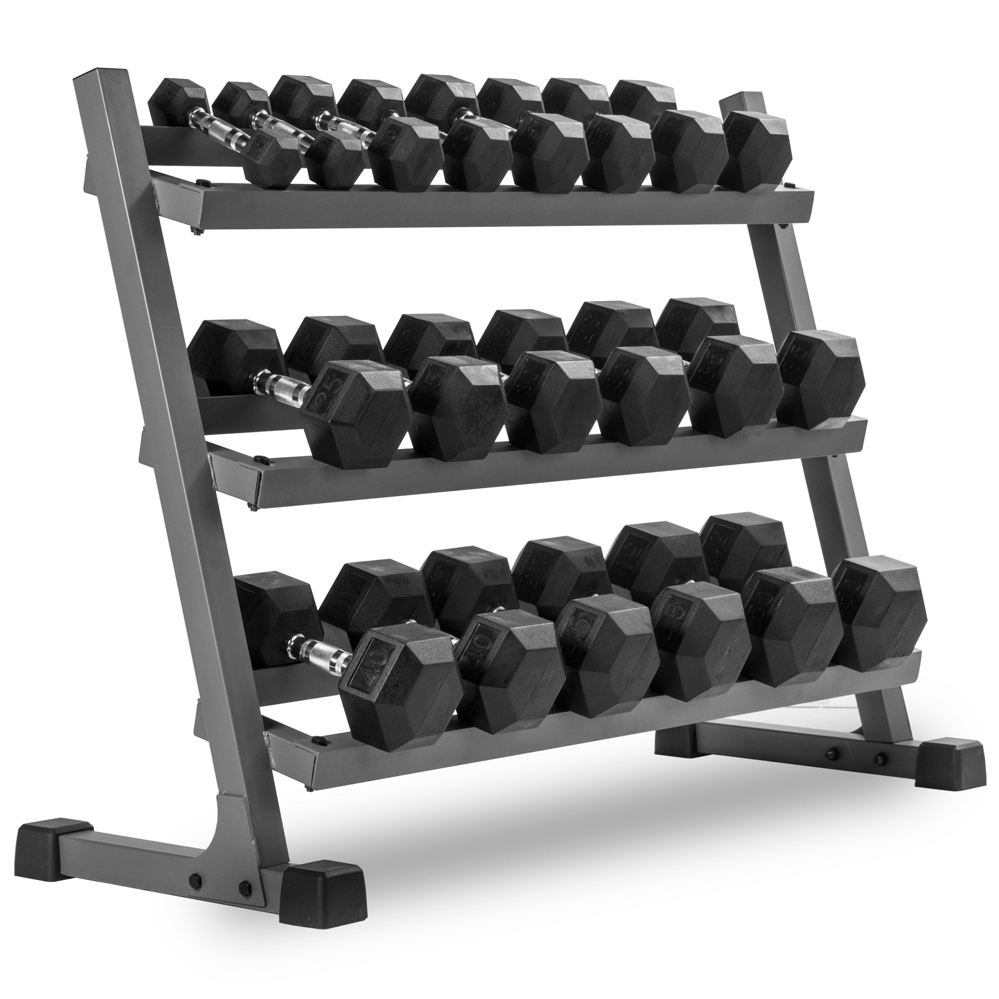10-Pairs, 5 to 50 lbs. Hex Dumbbells Includes 3-Tier Storage Rack