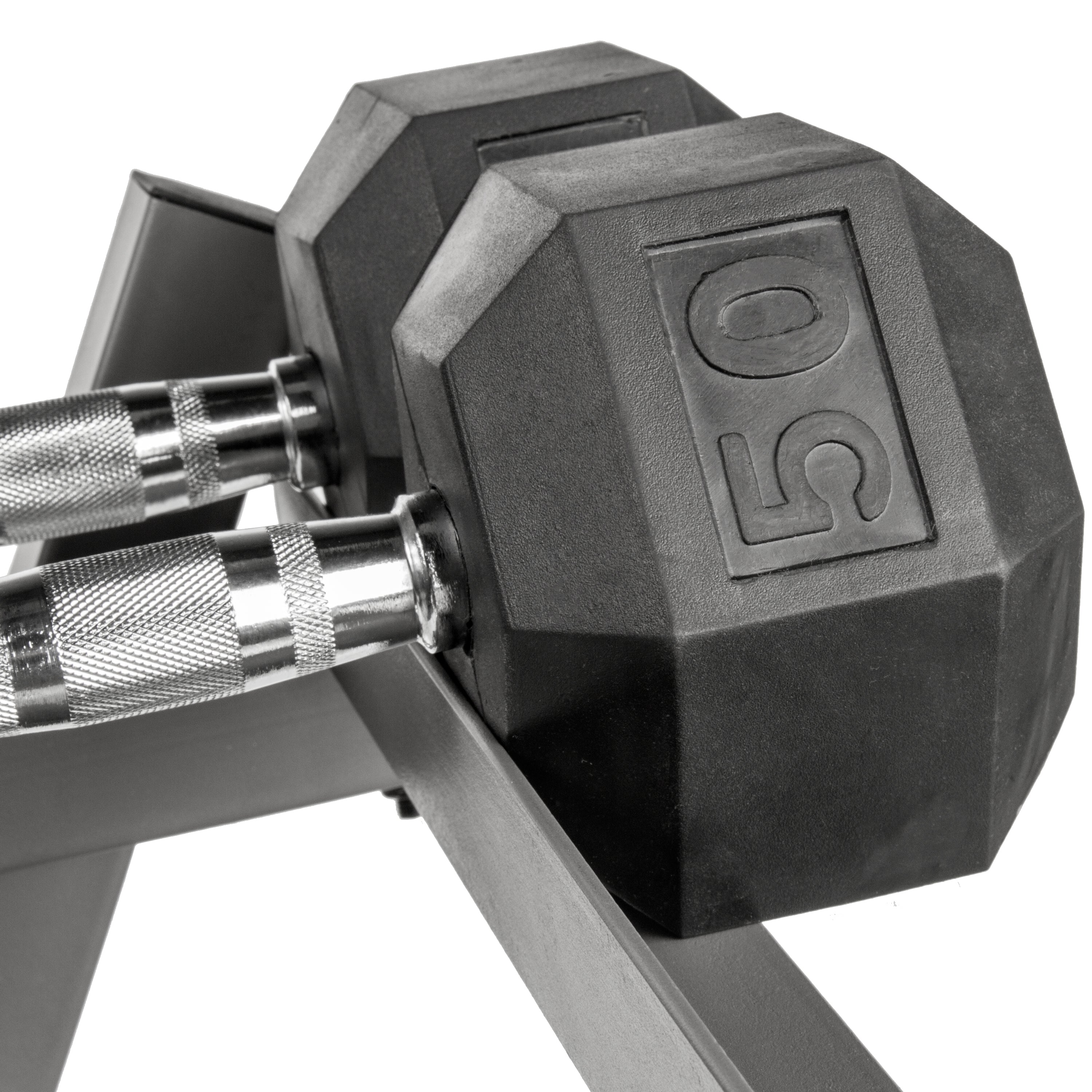 5-50 lb Hex Dumbbell Set with Rack and Weight Bench