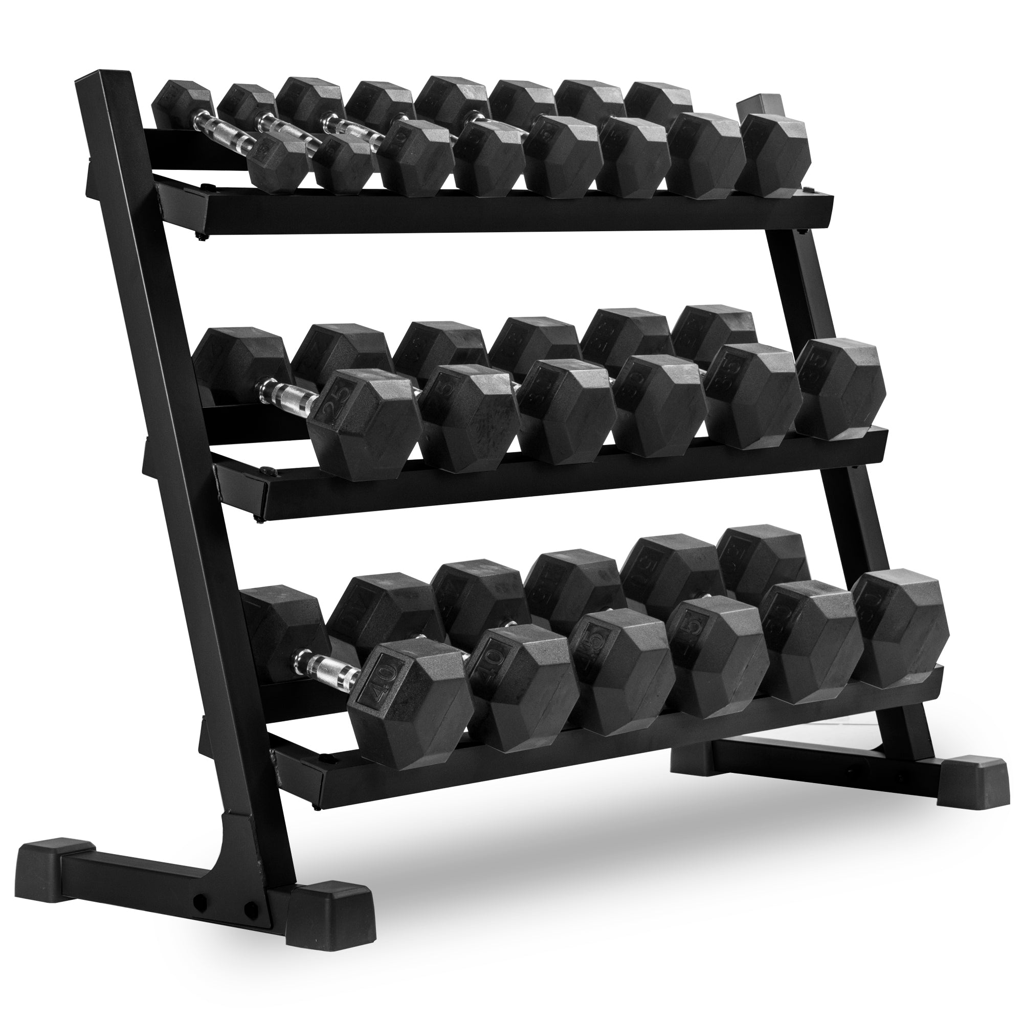 5-50 lb Hex Dumbbell Set with Rack and Weight Bench