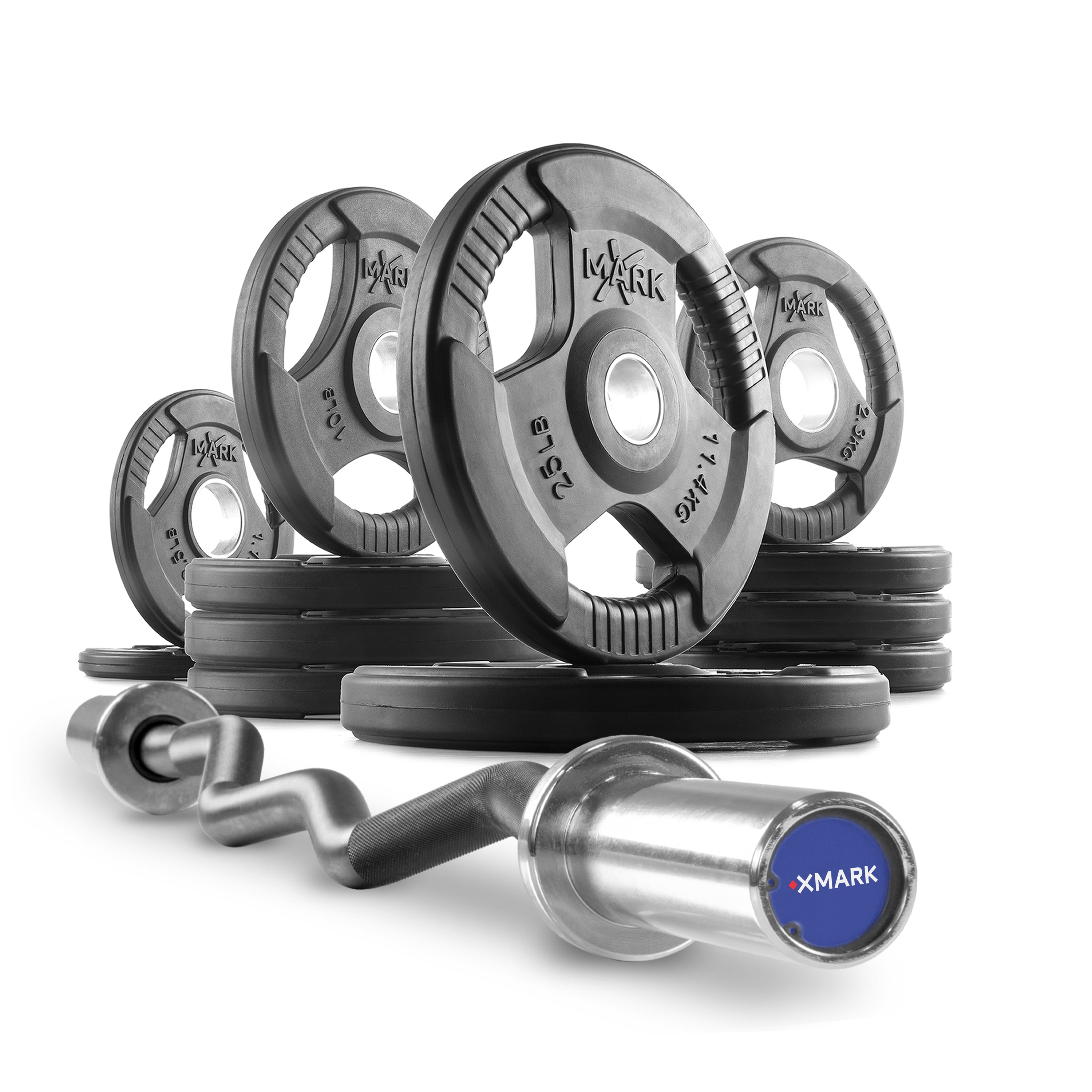 Tri-Grip Olympic Weight Plates and Curl Barbell Sets