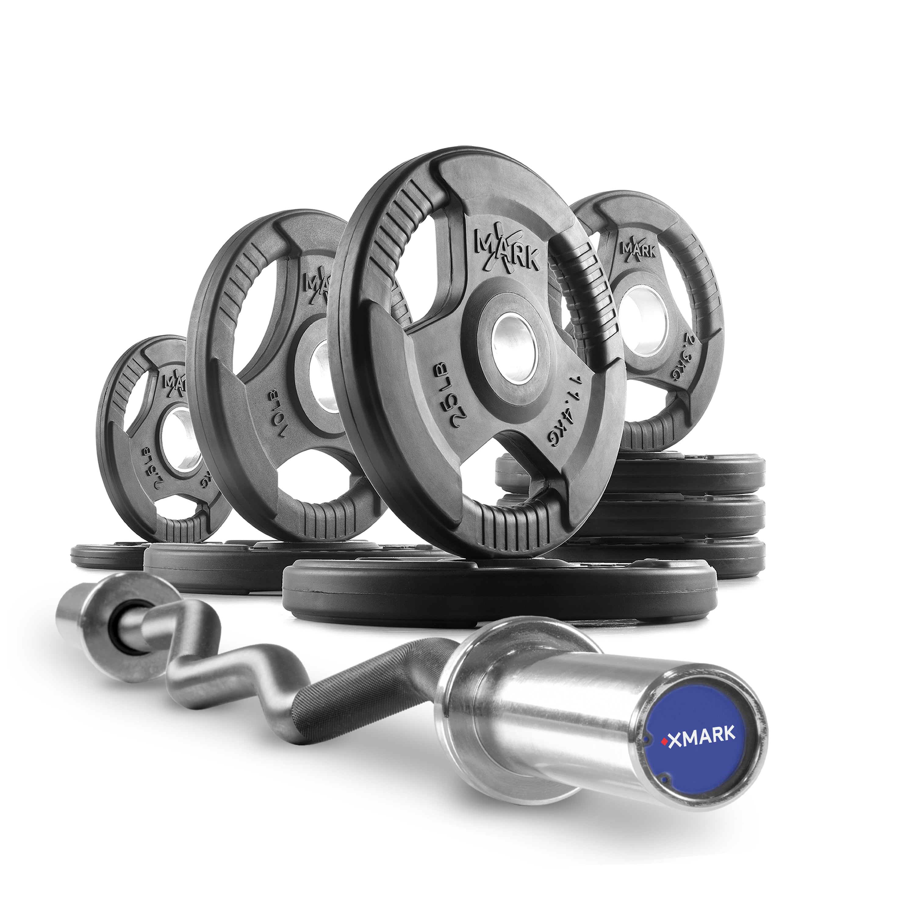 Tri-Grip Olympic Weight Plates and Curl Barbell Sets