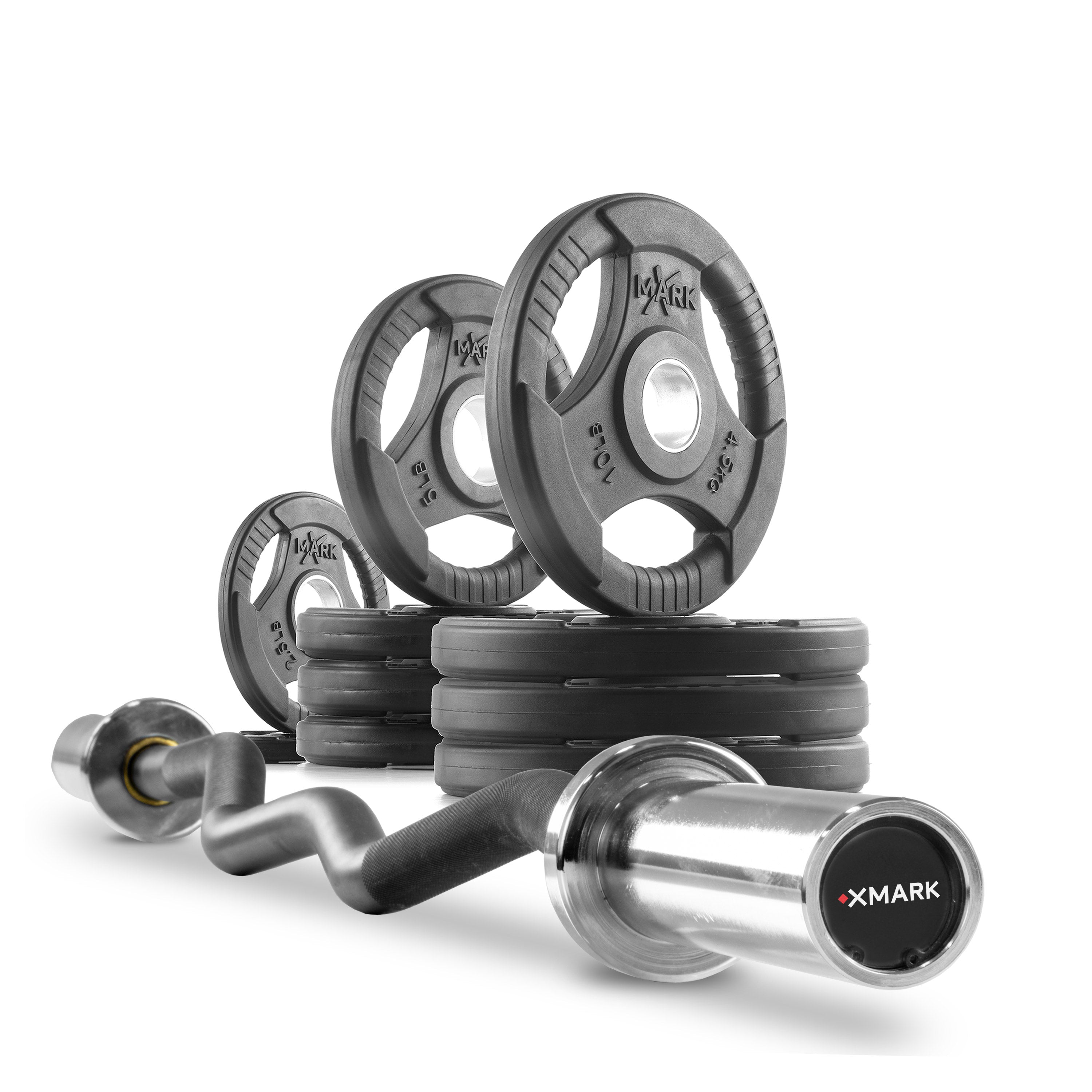 Tri-Grip Olympic Weight Plates and Curl Barbell Sets