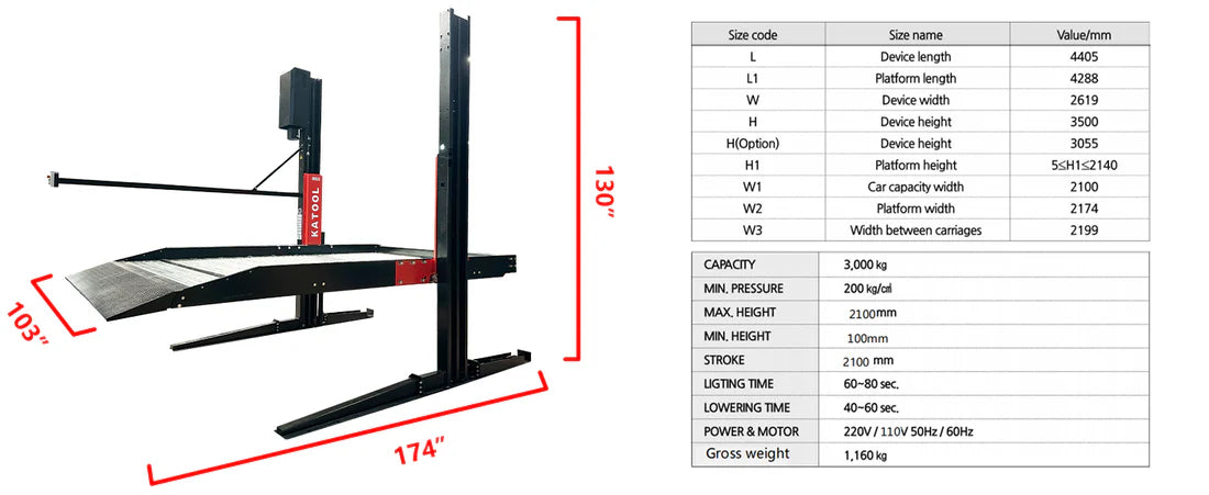 KT-P2700 2 post floor plate parking lift -2 column parking lift car parking lift 6600 LBS