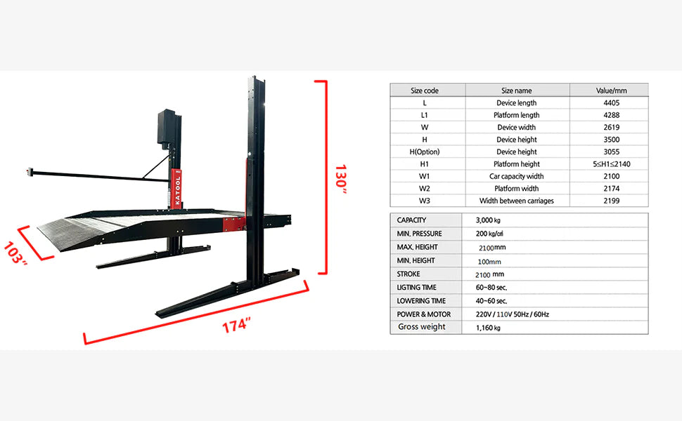 KT-P2700 2 post floor plate parking lift -2 column parking lift car parking lift 6600 LBS