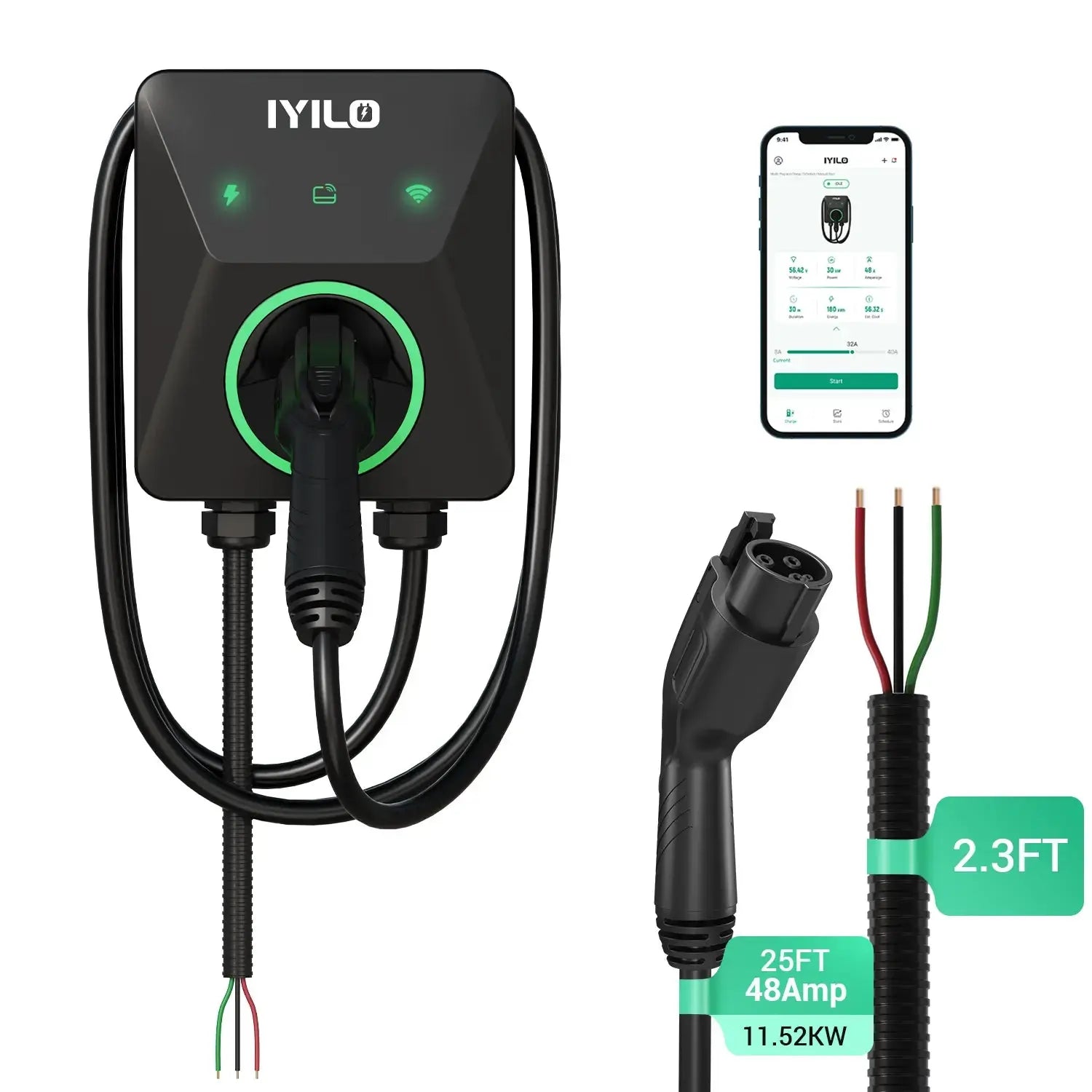 IYILO Level 2 Charger J1772 Wall-Mounted Hardwired (48A)