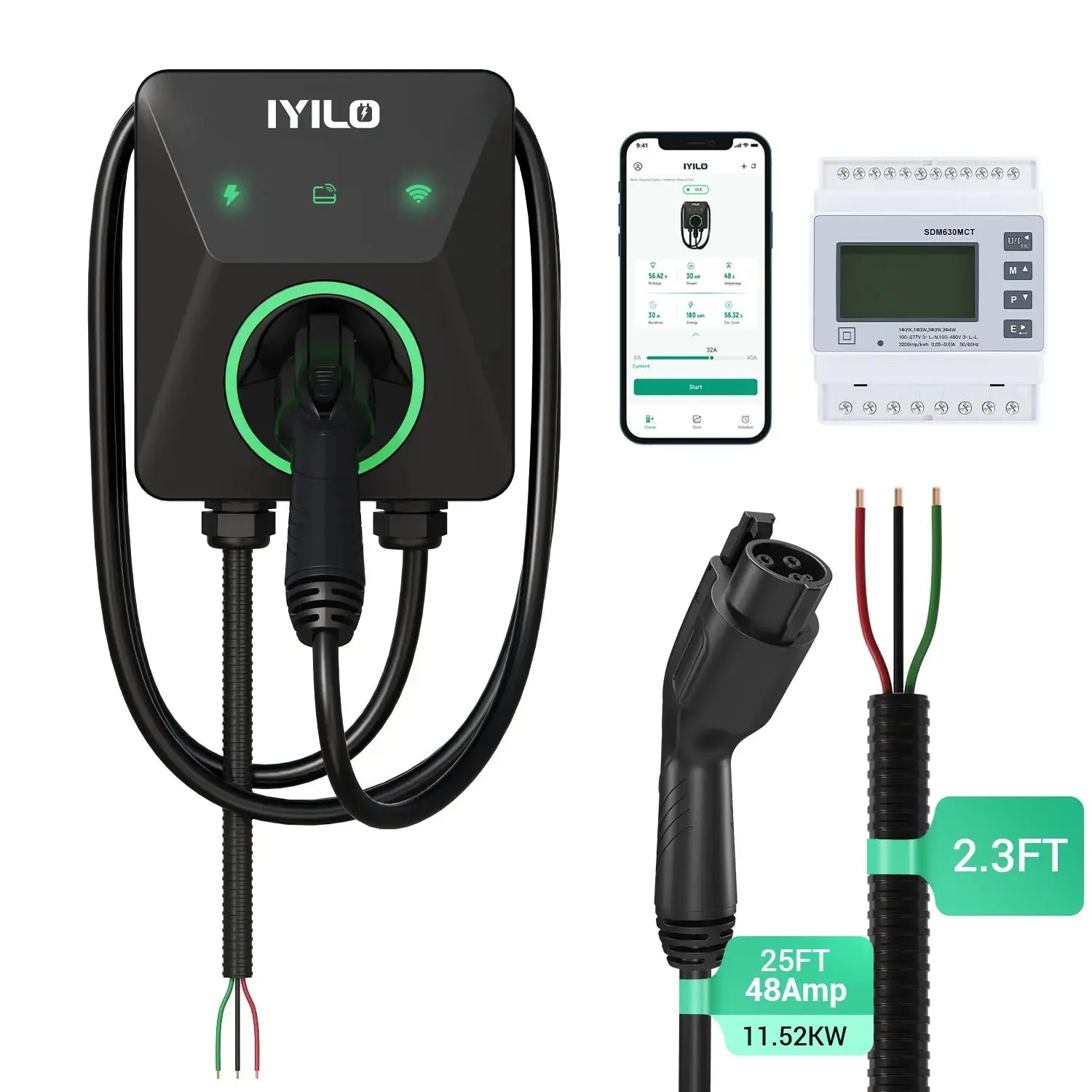 IYILO Pro EV Charger Level 2 Hardwired with Energy Meter (48A)