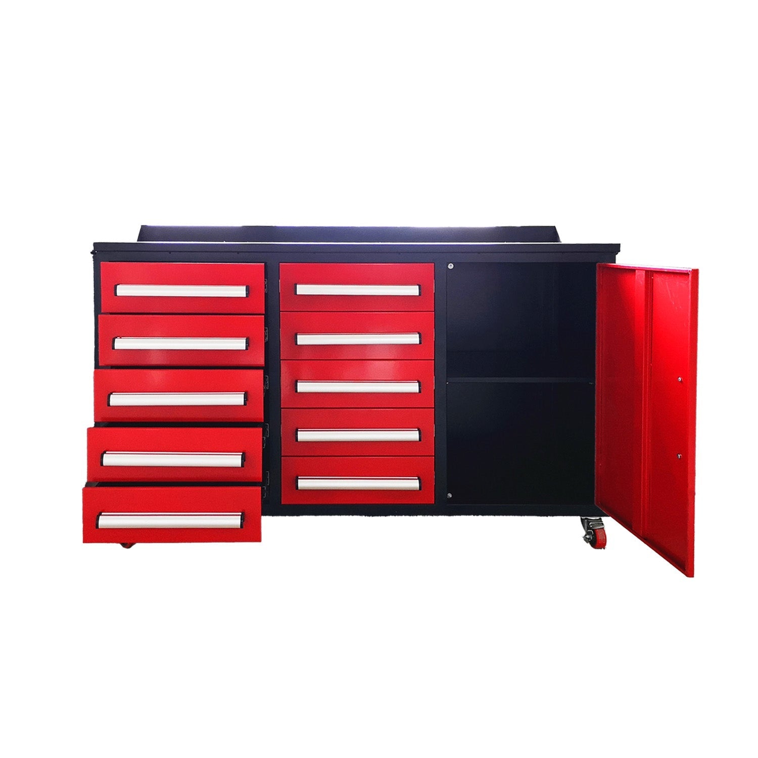 5.5ft Heavy Duty Mobile Workbench with Cabinet & 10 Drawers - Garage Rebel