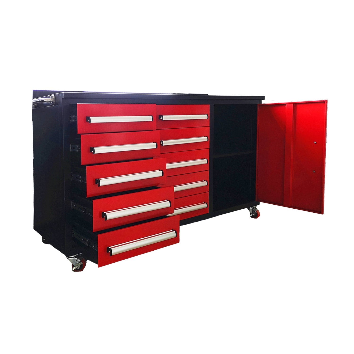 5.5ft Heavy Duty Mobile Workbench with Cabinet & 10 Drawers - Garage Rebel