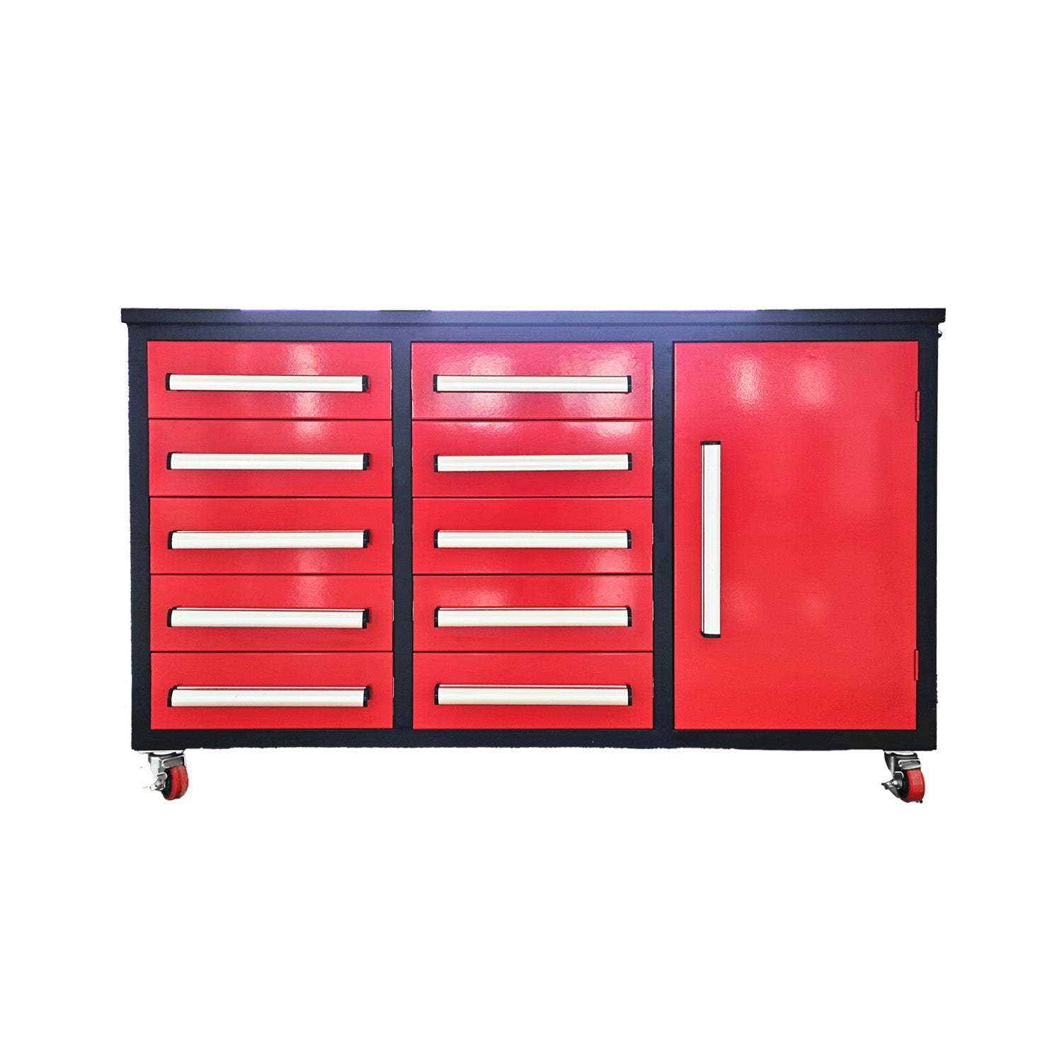 5.5ft Heavy Duty Mobile Workbench with Cabinet & 10 Drawers - Garage Rebel