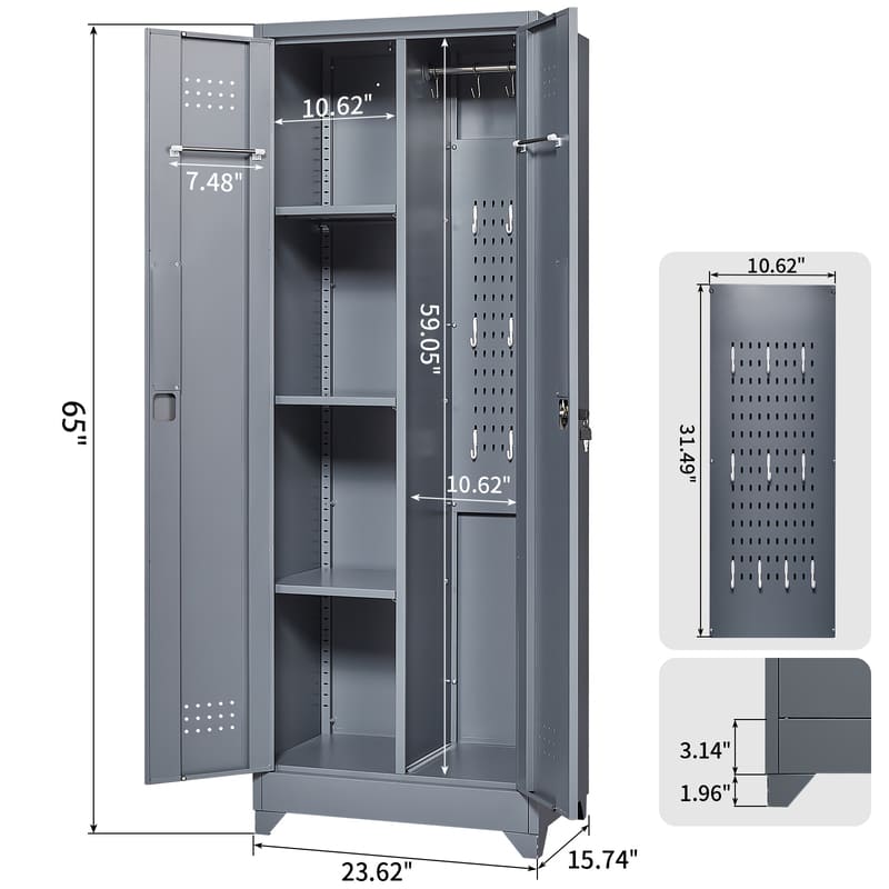 SC1H Classic Metal Storage Cabinet with Shelves and Hanging Rod