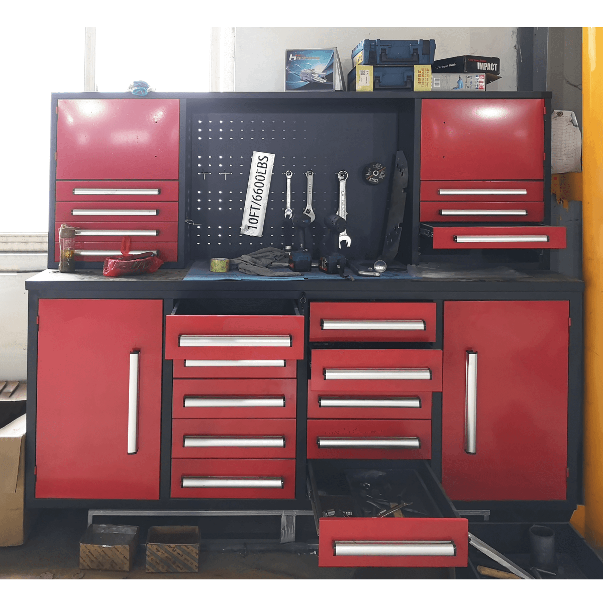 7 ft Garage Cabinet (18 Drawers & 4 Cabinets & Pegboard) - Garage Rebel