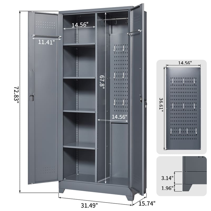SC1H Classic Metal Storage Cabinet with Shelves and Hanging Rod