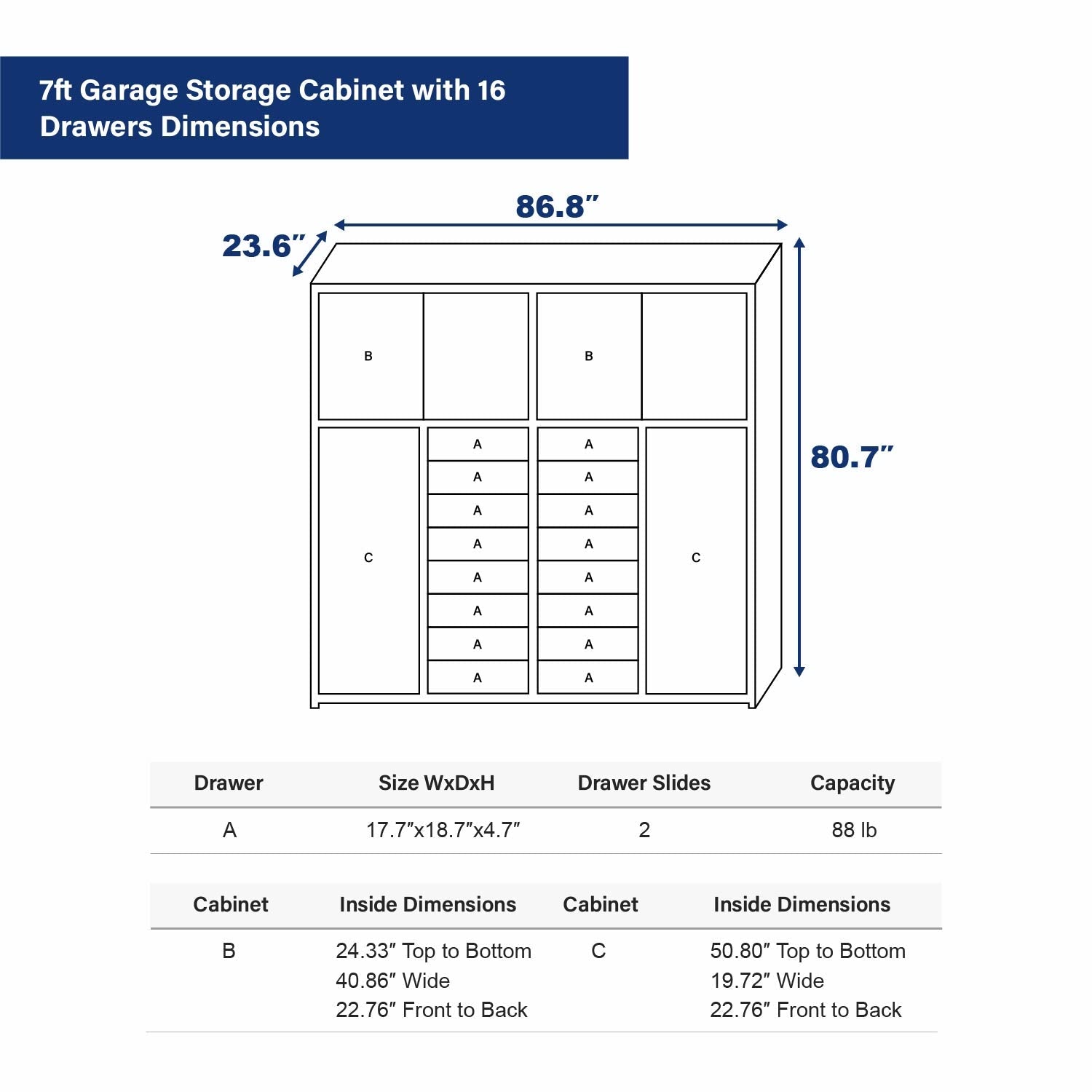 7ft Garage Cabinet with 16 Drawers - Garage Rebel