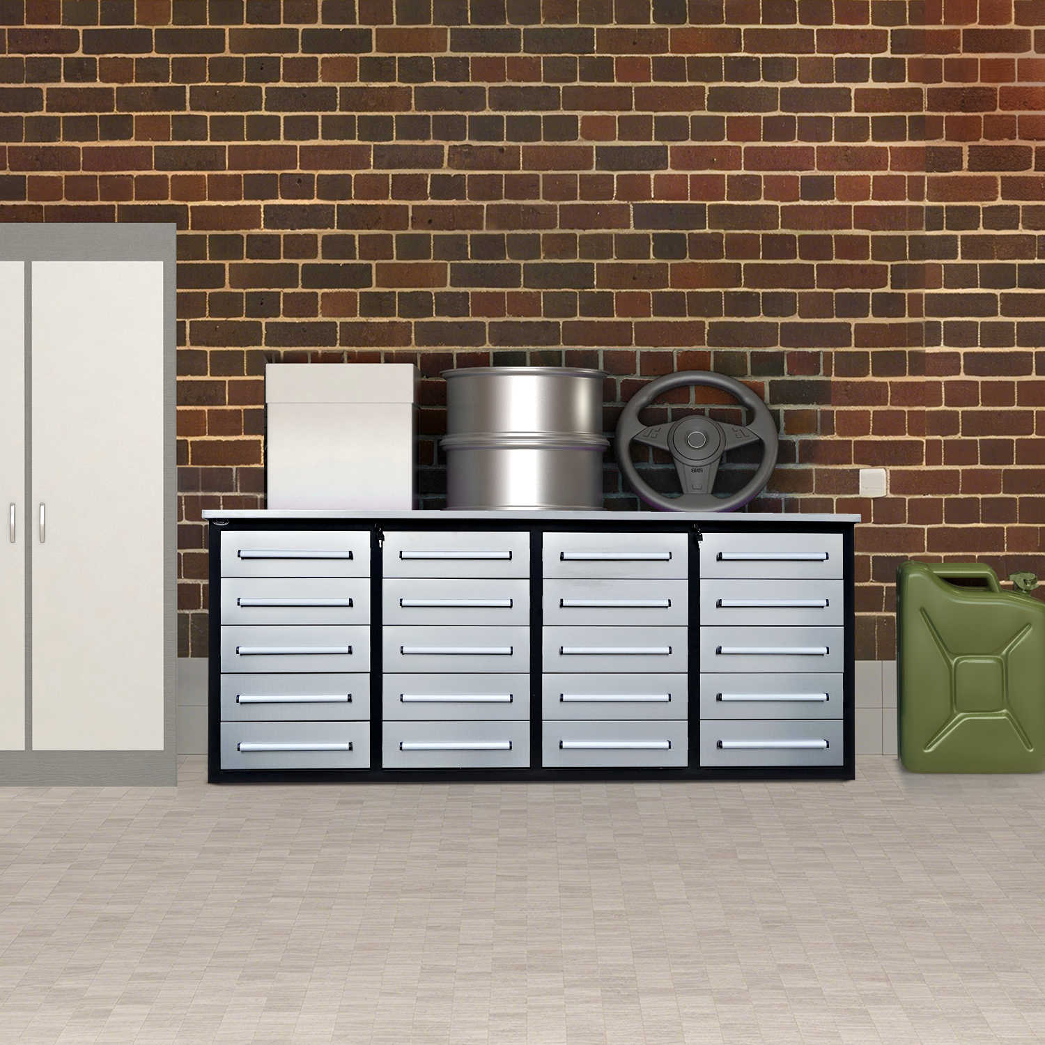 7ft Heavy Duty Workbench Cabinet with 20 Drawers - Garage Rebel