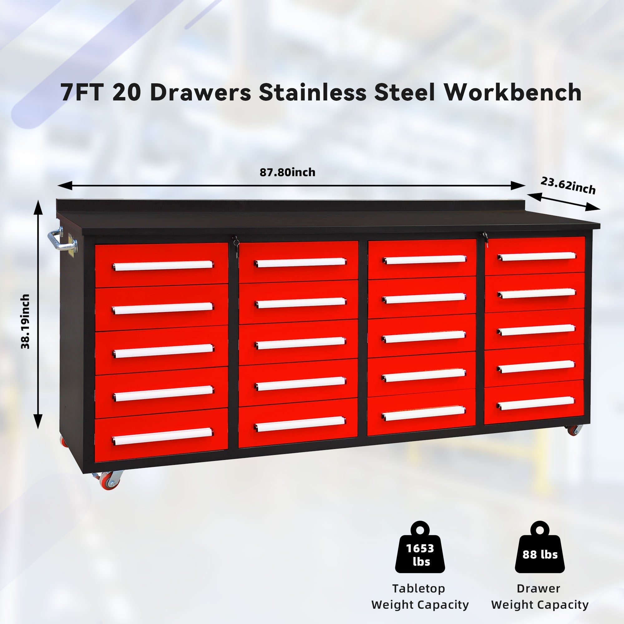 7ft Heavy Duty Workbench Cabinet with 20 Drawers - Garage Rebel